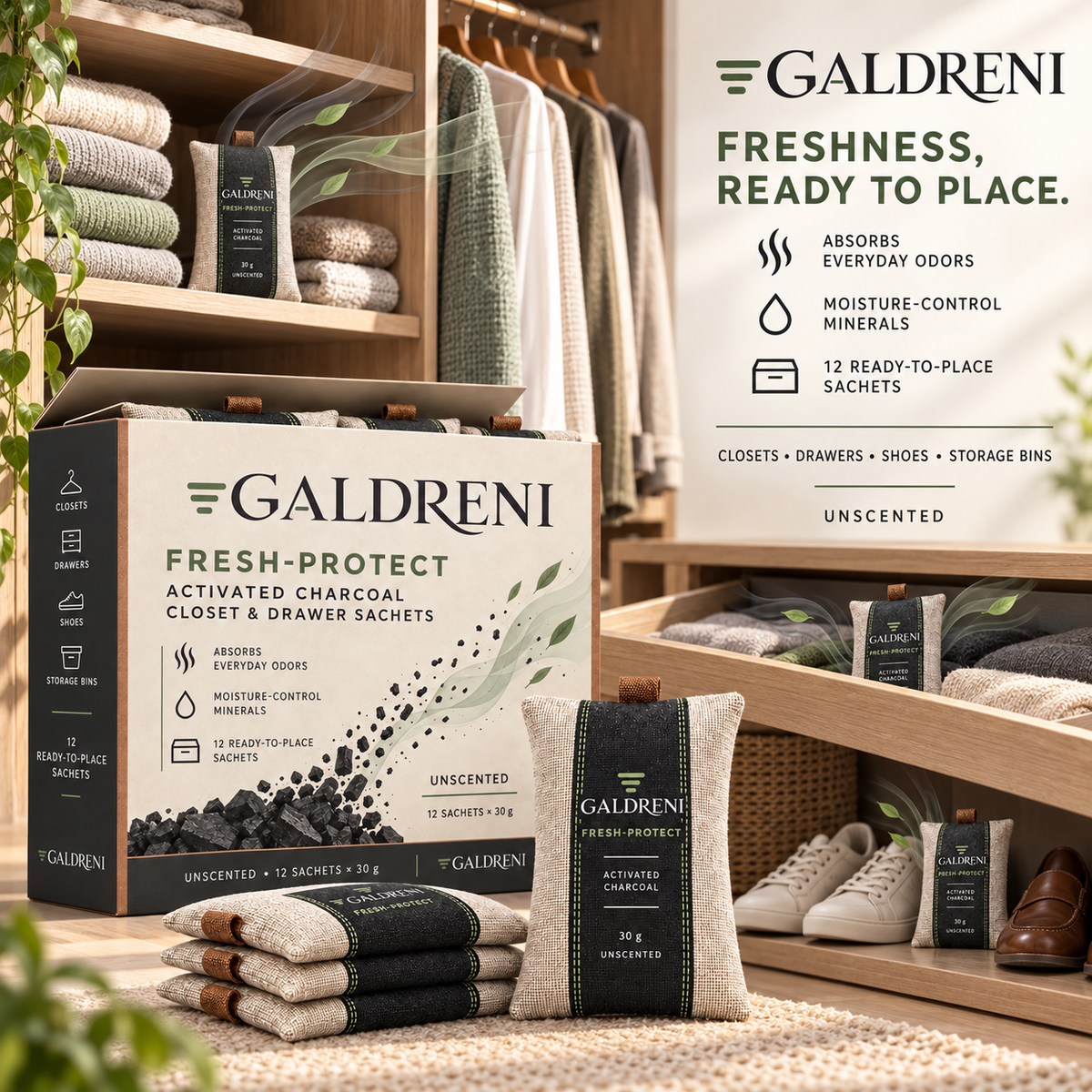 Galdreni Fresh-Protect Activated Charcoal Closet & Drawer Sachets