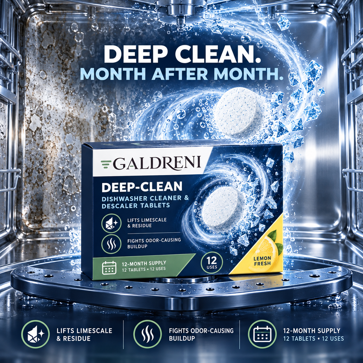 Galdreni Deep-Clean Dishwasher Cleaner & Descaler Tablets
