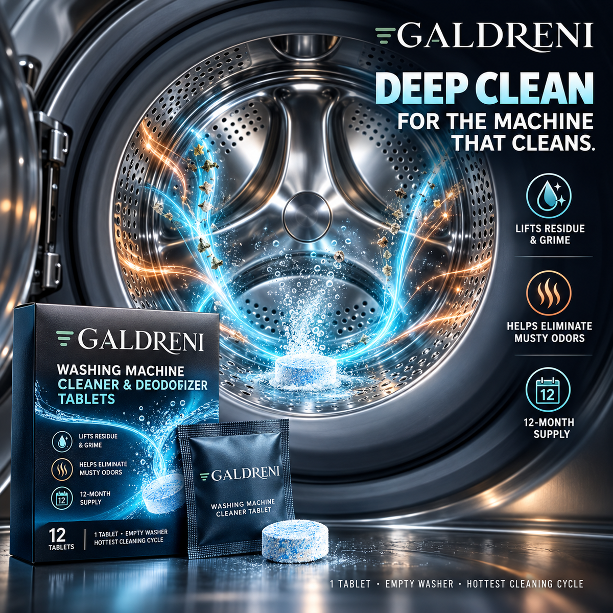 Galdreni Deep-Clean Washing Machine Cleaner & Deodorizer Tablets