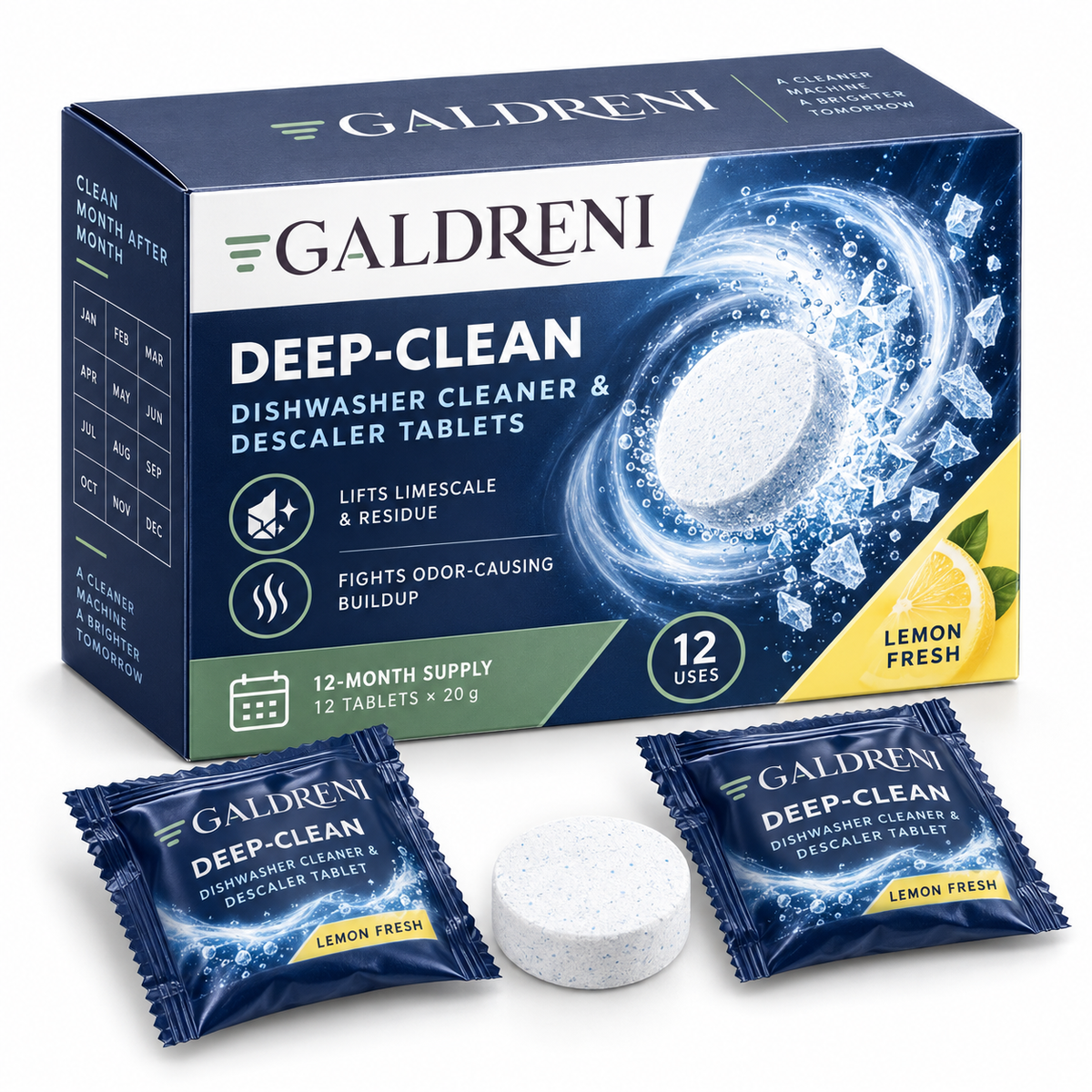 Galdreni Deep-Clean Dishwasher Cleaner & Descaler Tablets