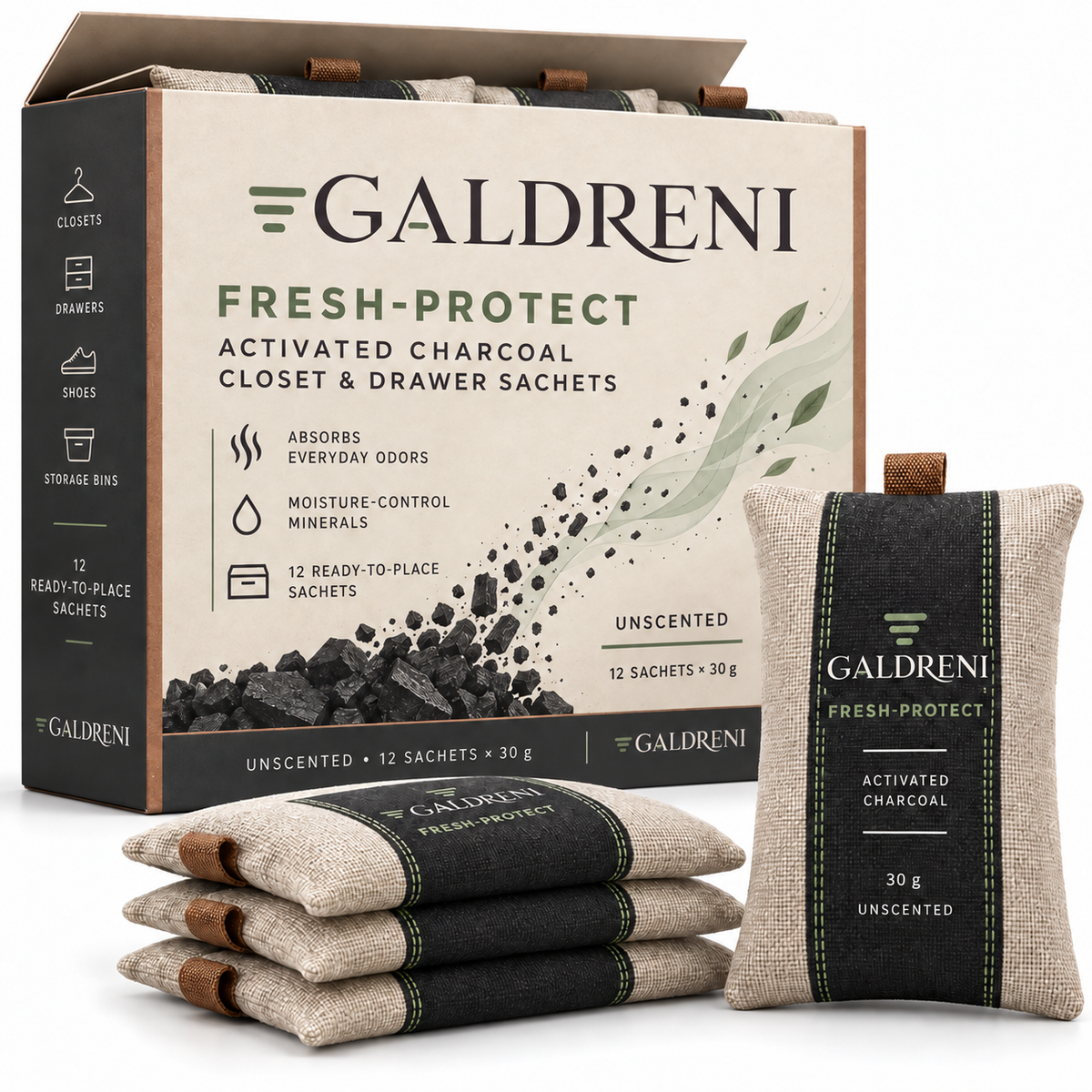 Galdreni Fresh-Protect Activated Charcoal Closet & Drawer Sachets
