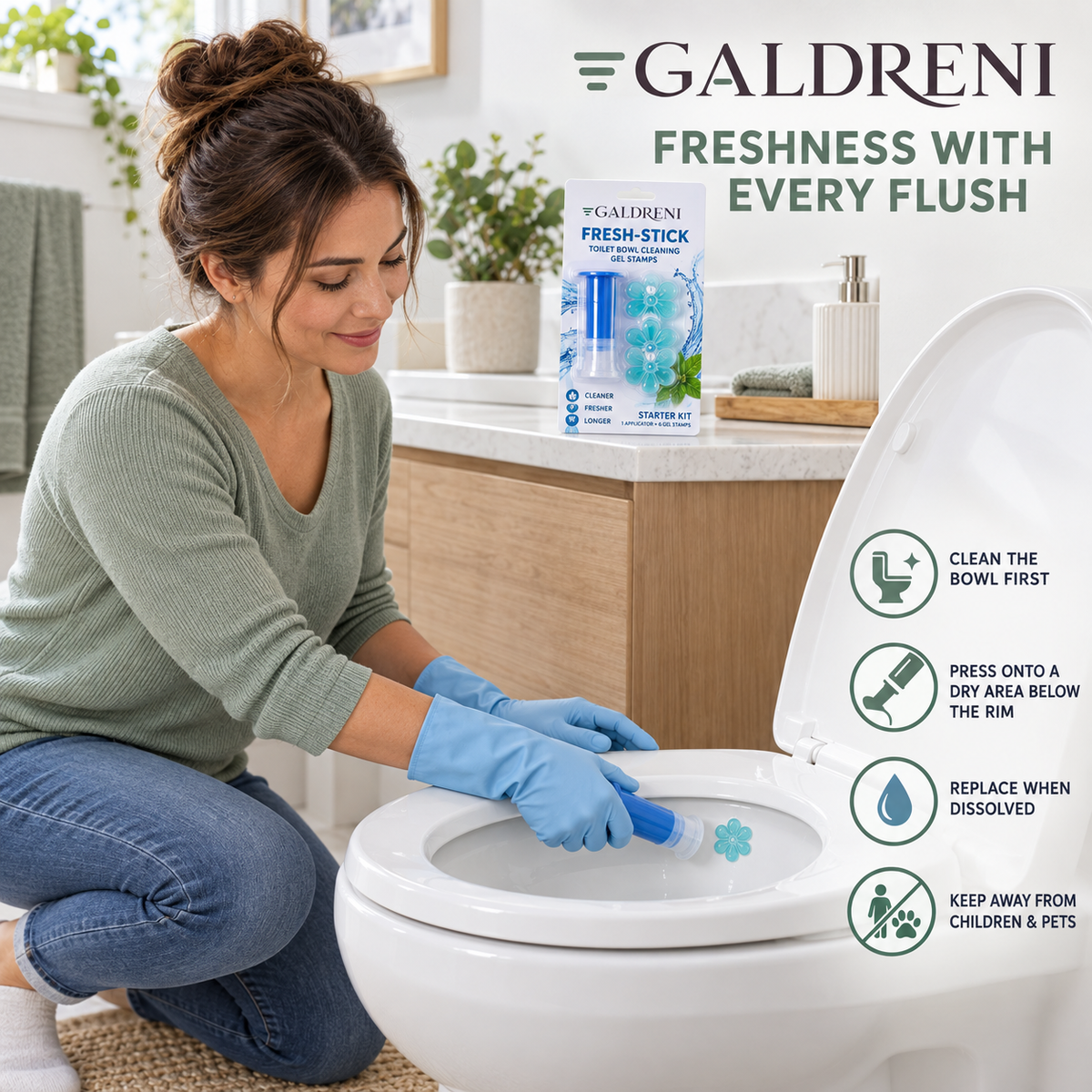 Galdreni Fresh-Stick Toilet Bowl Cleaning Gel Stamps Starter Kit