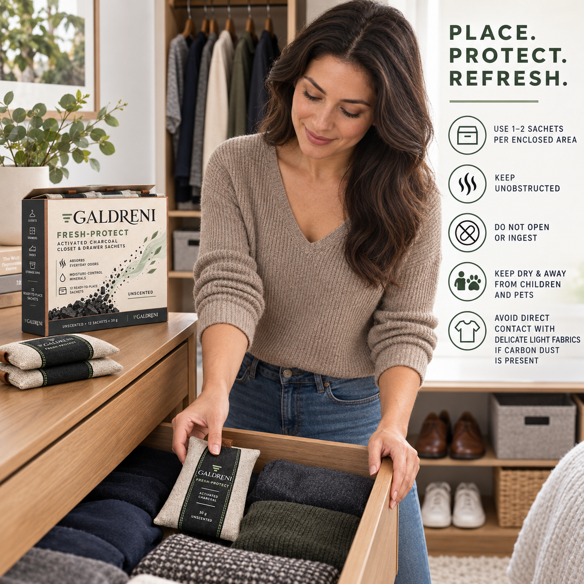 Galdreni Fresh-Protect Activated Charcoal Closet & Drawer Sachets