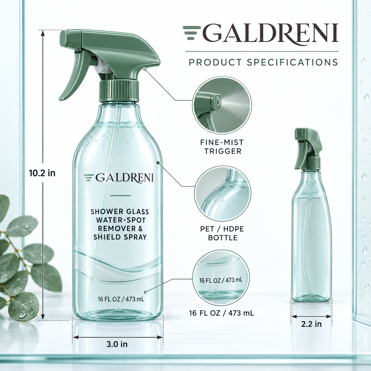Galdreni Shower Glass Water-Spot Remover & Shield Spray