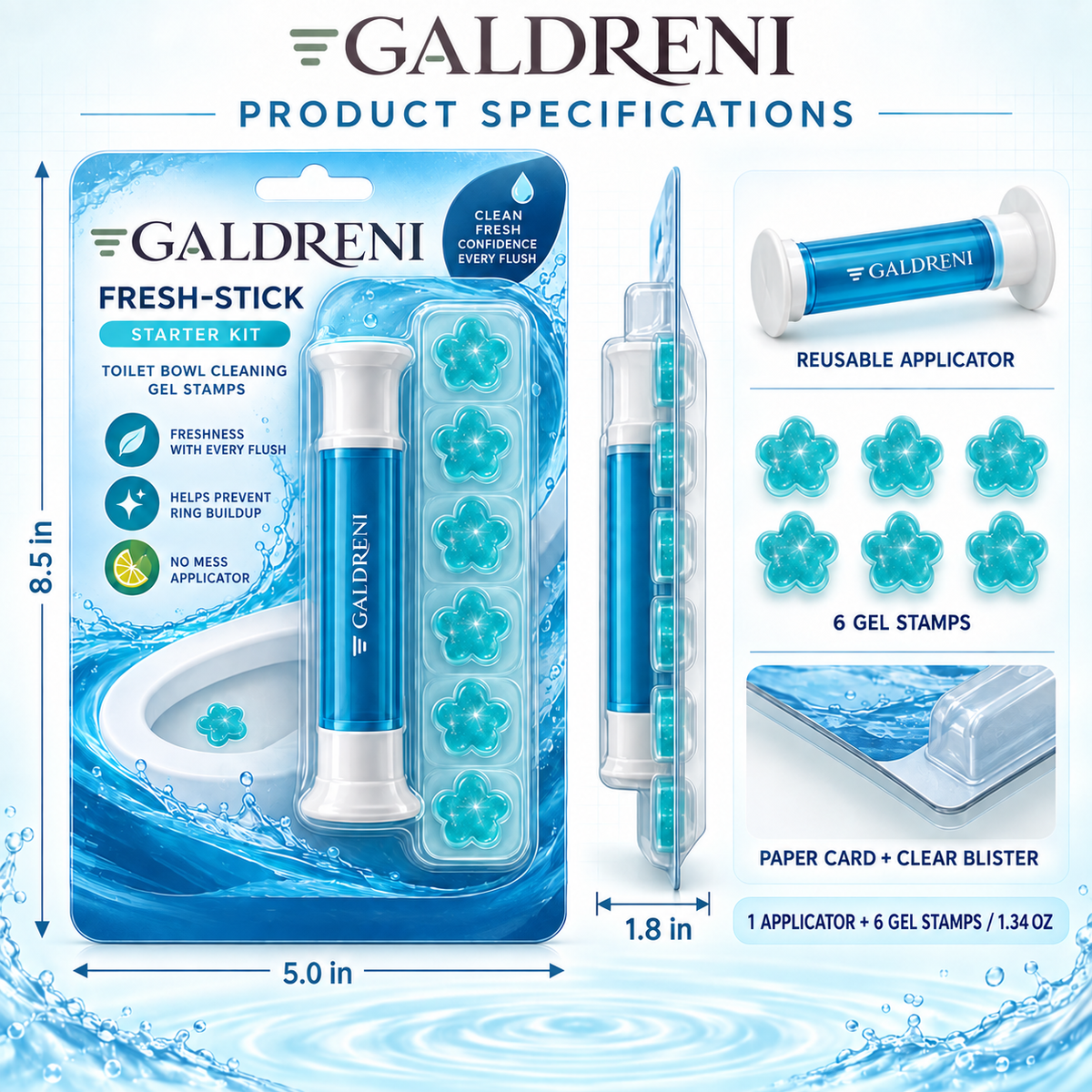 Galdreni Fresh-Stick Toilet Bowl Cleaning Gel Stamps Starter Kit