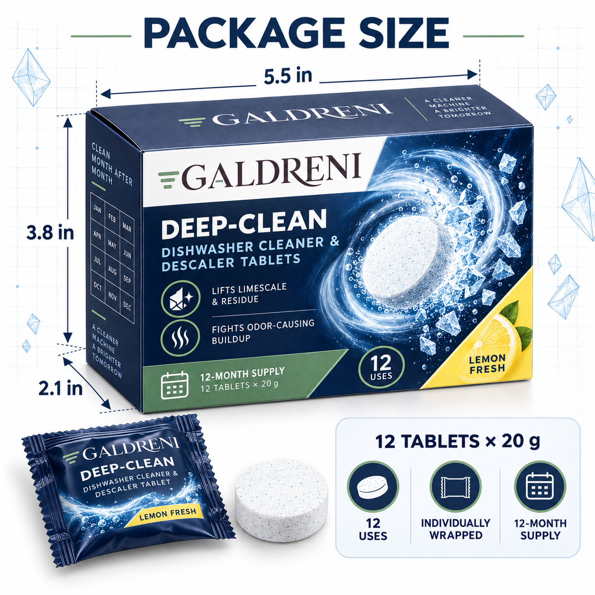 Galdreni Deep-Clean Dishwasher Cleaner & Descaler Tablets