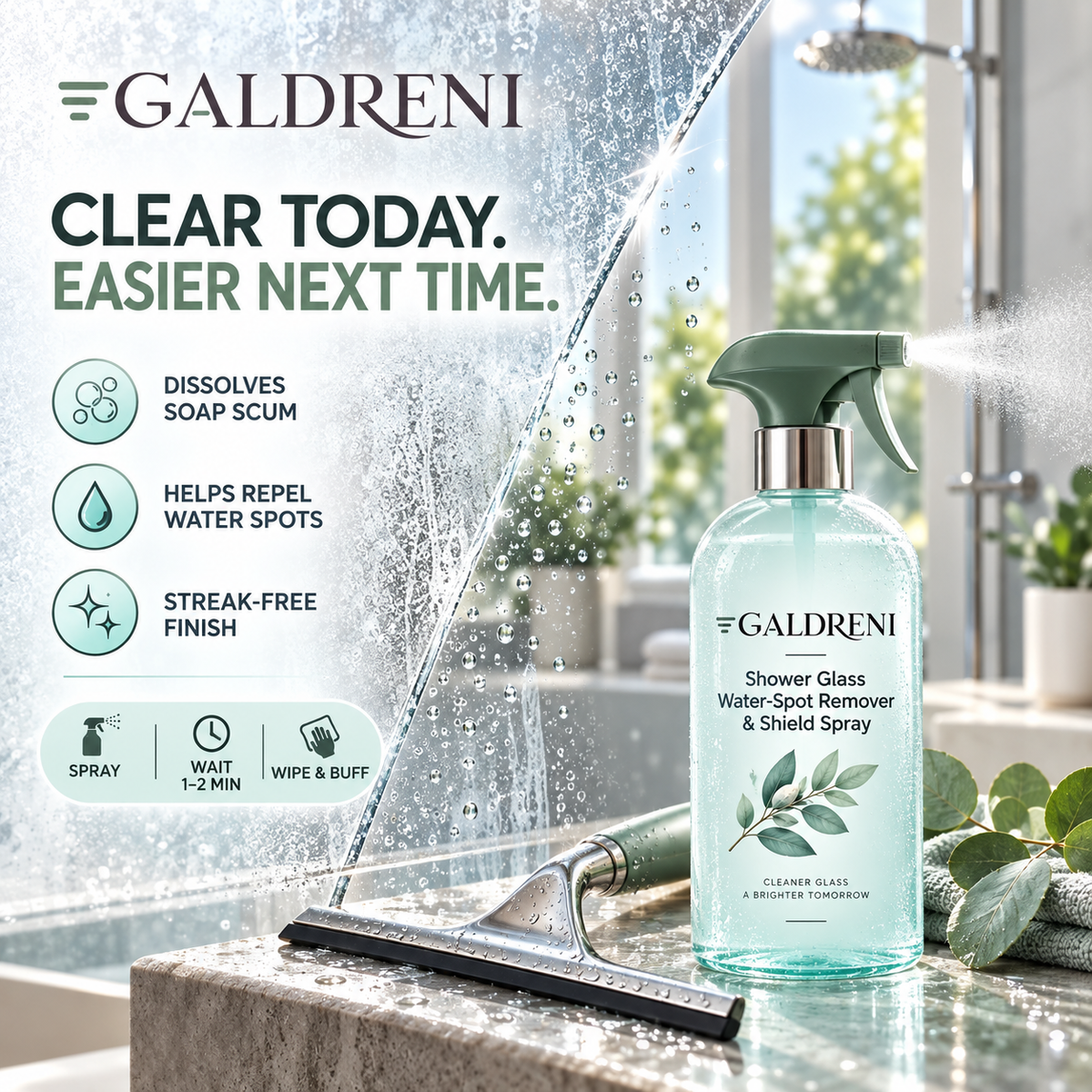Galdreni Shower Glass Water-Spot Remover & Shield Spray